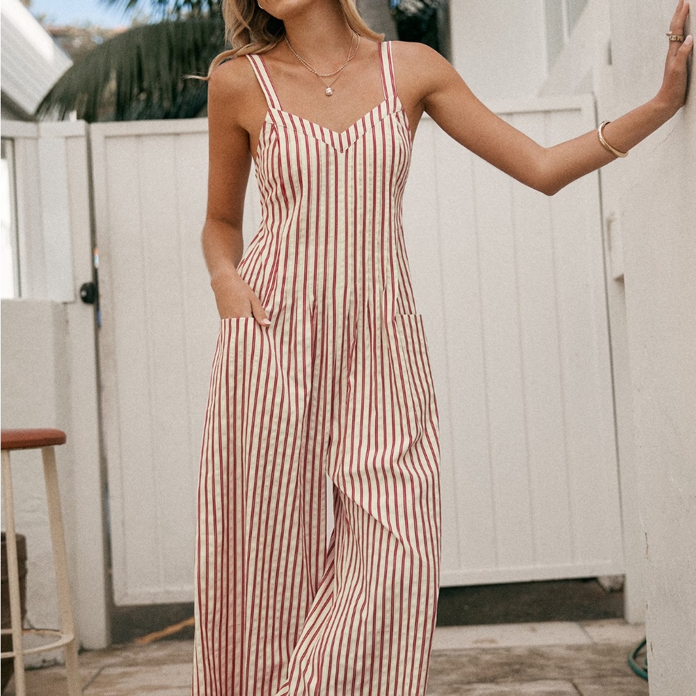 Cupshe Red and White Striped Jumpsuit